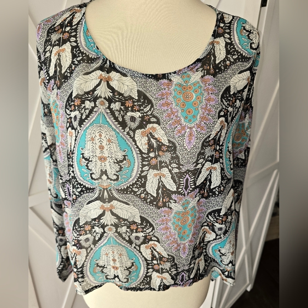 Lucca Couture Multicolor Paisley Sheer Cropped Blouse